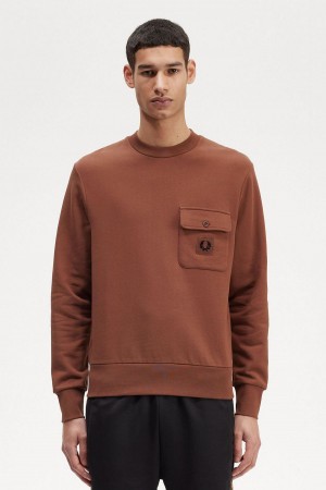 Fred Perry Badge Detail Crew Neck Gensere Herre Brune | NOEGJ72170