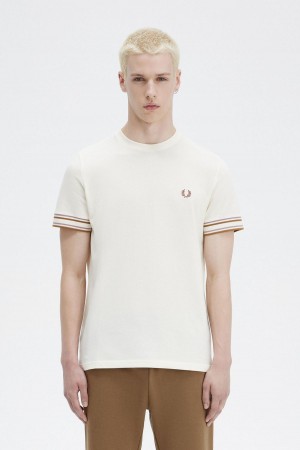 Fred Perry Bold Tipped Piqué T-skjorte Herre Ecru | YNOVQ46432