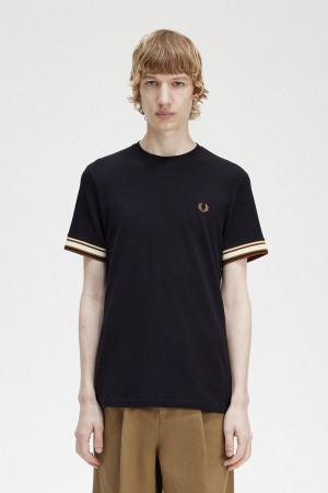 Fred Perry Bold Tipped Piqué T-skjorte Herre Svarte | QNOUV24628