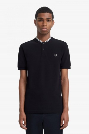 Fred Perry Bomber Collar Polo Shirt Polo T Skjorte Herre Svarte | FNOUI27209