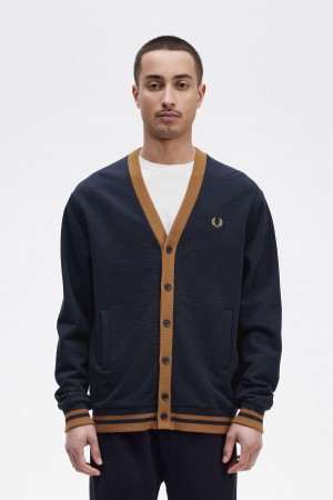 Fred Perry Button Through Gensere Herre Marineblå | NOEAH81549