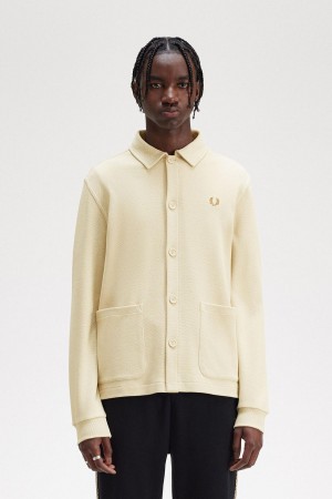 Fred Perry Button Through Long Sleeve Polo Shirt Polo T Skjorte Herre Oatmeal | GNOEC70324