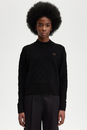 Fred Perry Chenille Grid Jumper Strikkevarer Dame Svarte | NOXBR12599