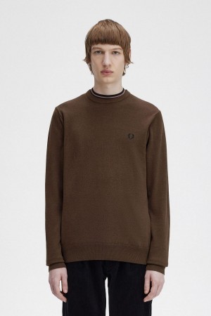 Fred Perry Classic Crew Neck Jumper Strikkevarer Herre Burnt Tobacco | NOJVR24190