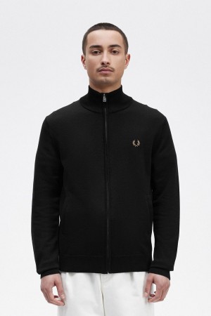 Fred Perry Classic Zip Through Cardigan Strikkevarer Herre Svarte | TNOPQ48050