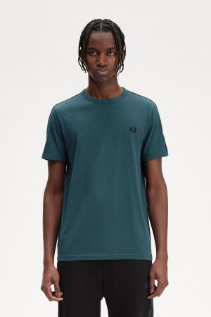 Fred Perry Contrast Tape Ringer T-skjorte Herre Blå Svarte | NOJKU40874