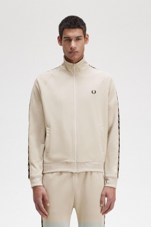 Fred Perry Contrast Tape Track Jacket Treningsdress Herre Lyse Svarte | NOEAH54908