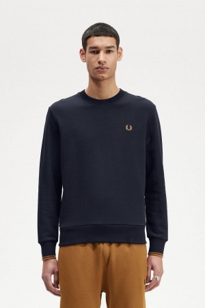 Fred Perry Crew Neck Gensere Herre Marineblå Mørke | NOICD96844