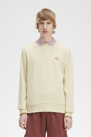 Fred Perry Crew Neck Gensere Herre Oatmeal | NOQCS17844