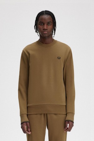 Fred Perry Crew Neck Gensere Herre Shaded Stone / Burnt Tobacco | NOJZR12514