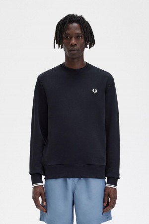 Fred Perry Crew Neck Gensere Herre Svarte | XNOGW23014