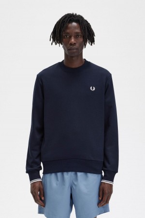 Fred Perry Crew Neck Sweatshirt Treningsdress Herre Marineblå | YNOGT13329