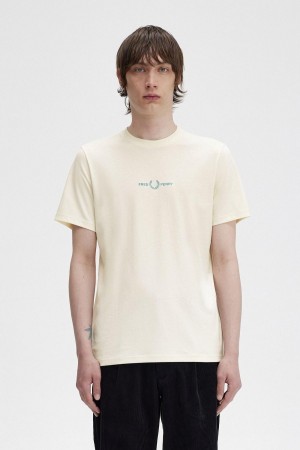 Fred Perry Embroidered T-skjorte Herre Ecru | NOICD33244