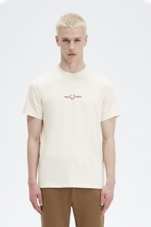 Fred Perry Embroidered T-skjorte Herre Ecru | NOEAH96293