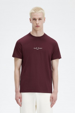 Fred Perry Embroidered T-skjorte Herre Oxblood | NOJVR75257