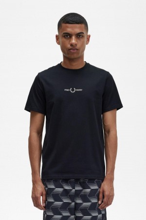 Fred Perry Embroidered T-skjorte Herre Svarte | DNOKV31569