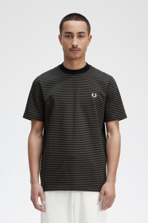 Fred Perry Fine Stripe Heavyweight T-skjorte Herre Svarte Grønn | NOJBT10522