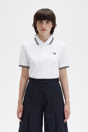 Fred Perry G3600 Fred Perry Shirt Dame Hvite Svarte Svarte | NOCIF90338