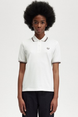 Fred Perry G3600 Polo T Skjorte Dame Hvite Mørke Rosa | YNOVQ64151