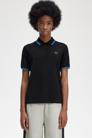 Fred Perry G3600 Polo T Skjorte Dame Svarte Blå Blå | XNOGW11268