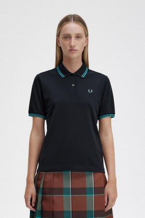 Fred Perry G3600 T-skjorte Dame Svarte Dyp Mint Dyp Mint | PNOER30236