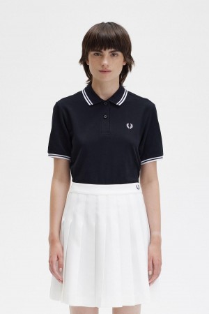 Fred Perry G3600 T-skjorte Dame Svarte Hvite Hvite | NODFL82323