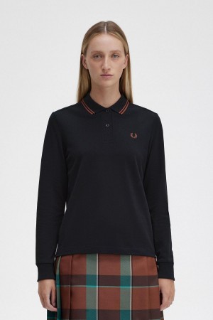 Fred Perry G3636 T-skjorte Dame Svarte Brune Brune | XNOBH28974