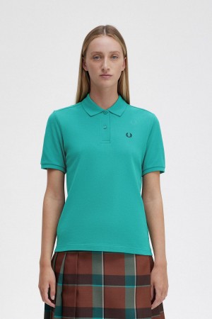 Fred Perry G6000 Polo T Skjorte Dame Dyp Mint Svarte | NOXMI63254