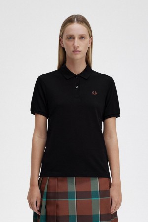 Fred Perry G6000 Polo T Skjorte Dame Svarte Brune | NOCIF18395