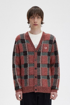 Fred Perry Glitch Tartan Cardigan Strikkevarer Herre Brune | NOJVR89646