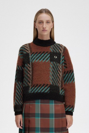 Fred Perry Glitch Tartan Jumper Strikkevarer Dame Brune | ANOWC80404