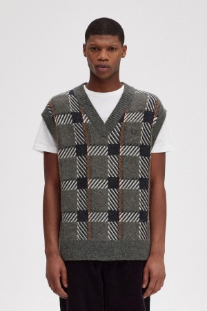 Fred Perry Glitch Tartan Strikket Tank Strikkevarer Herre Grønn | LNOSX13823