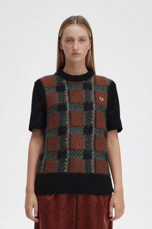 Fred Perry Glitch Tartan Strikket Tank Strikkevarer Dame Brune | UNOND22992