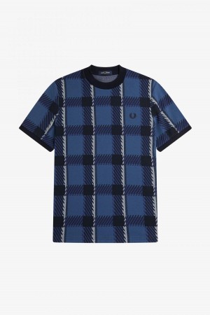 Fred Perry Glitch Tartan T-skjorte Herre Blå | UNOTG37757