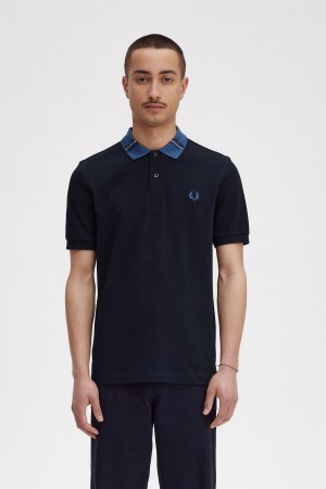 Fred Perry Grafiske Collar Polo Shirt Polo T Skjorte Herre Marineblå | BNOSD33569