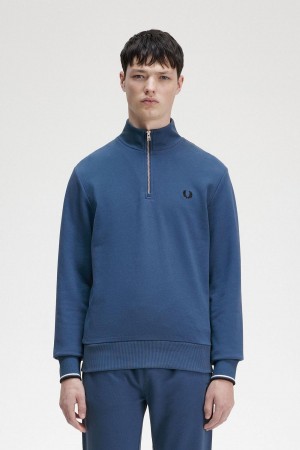 Fred Perry Half Zip Gensere Herre Blå | GNOUC44998