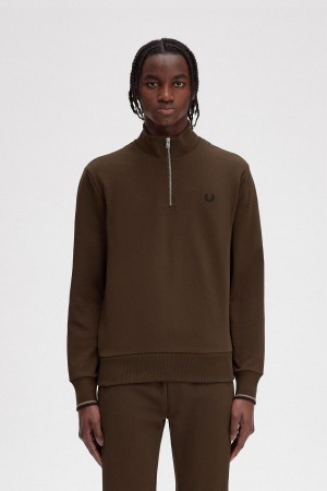 Fred Perry Half Zip Gensere Herre Burnt Tobacco | YNOVQ80416