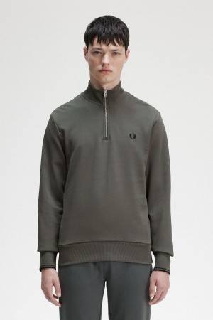 Fred Perry Half Zip Gensere Herre Grønn | UNOTG49623