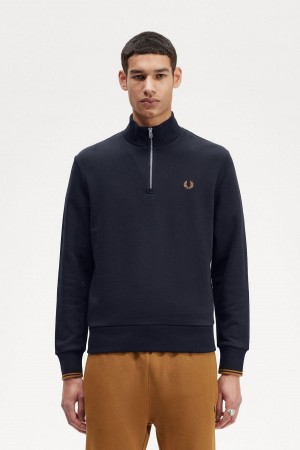 Fred Perry Half Zip Gensere Herre Marineblå Mørke | NOCIF97006