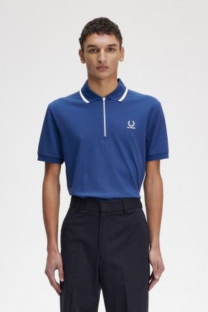 Fred Perry Half Zip Polo Shirt Polo T Skjorte Herre Kongeblå Blå | TNOPQ52191