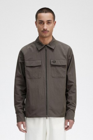 Fred Perry Lette Zip-Through Skjorte Herre Grønn | ENOVG38536