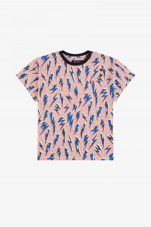 Fred Perry Lightning Print T-skjorte Dame Hvite | ZNOMJ71362