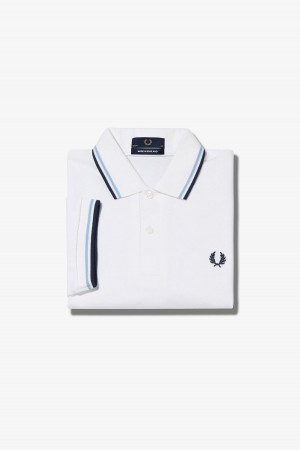 Fred Perry M12 Fred Perry Shirt Herre Hvite Marineblå | TNOPQ31511