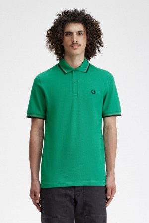 Fred Perry M12 Polo T Skjorte Herre Grønn Grønn Svarte | GNOEC60007