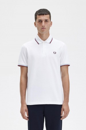 Fred Perry M12 Polo T Skjorte Herre Hvite Burgunder | NOXBR90551