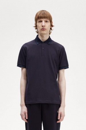 Fred Perry M12 Polo T Skjorte Herre Marineblå Blå Marineblå | XNOBH40751