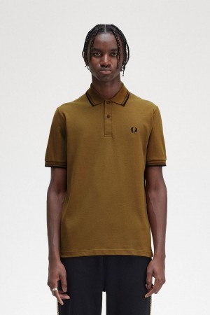 Fred Perry M12 Polo T Skjorte Herre Mørke Brune Svarte | ZNOMJ84503