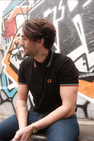 Fred Perry M12 Polo T Skjorte Herre Svarte Blå Oransje | TNOWZ16162