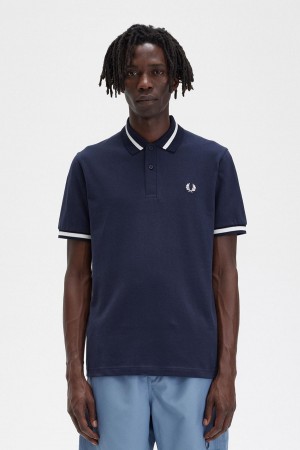 Fred Perry M2 Polo T Skjorte Herre Marineblå Hvite | YNOGT68656