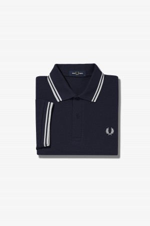 Fred Perry M3600 Fred Perry Shirt Herre Marineblå Hvite Hvite | YNOGT45517